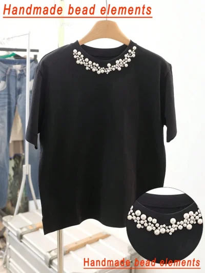 T-shirt ajusté casual avec faux perles