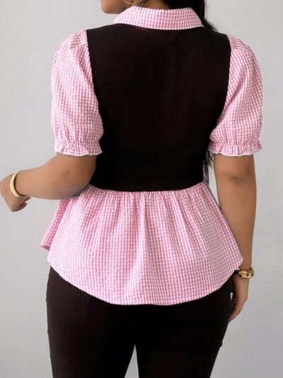 Alternative view of Haut patchwork à carreaux