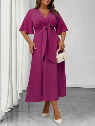 Robe trapèze élégante et quotidienne avec col V,