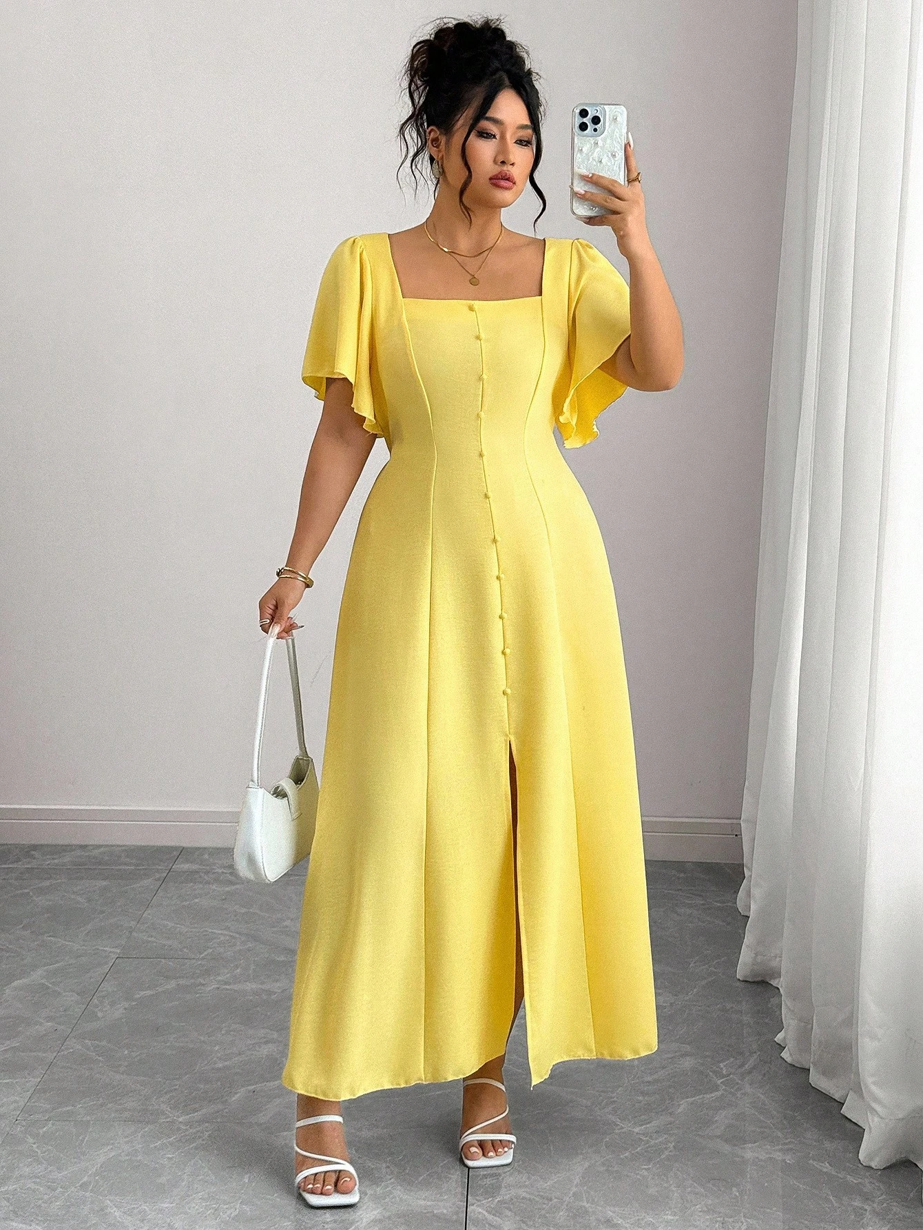 Robe longue carrée à volants avec ceinture – Image 6