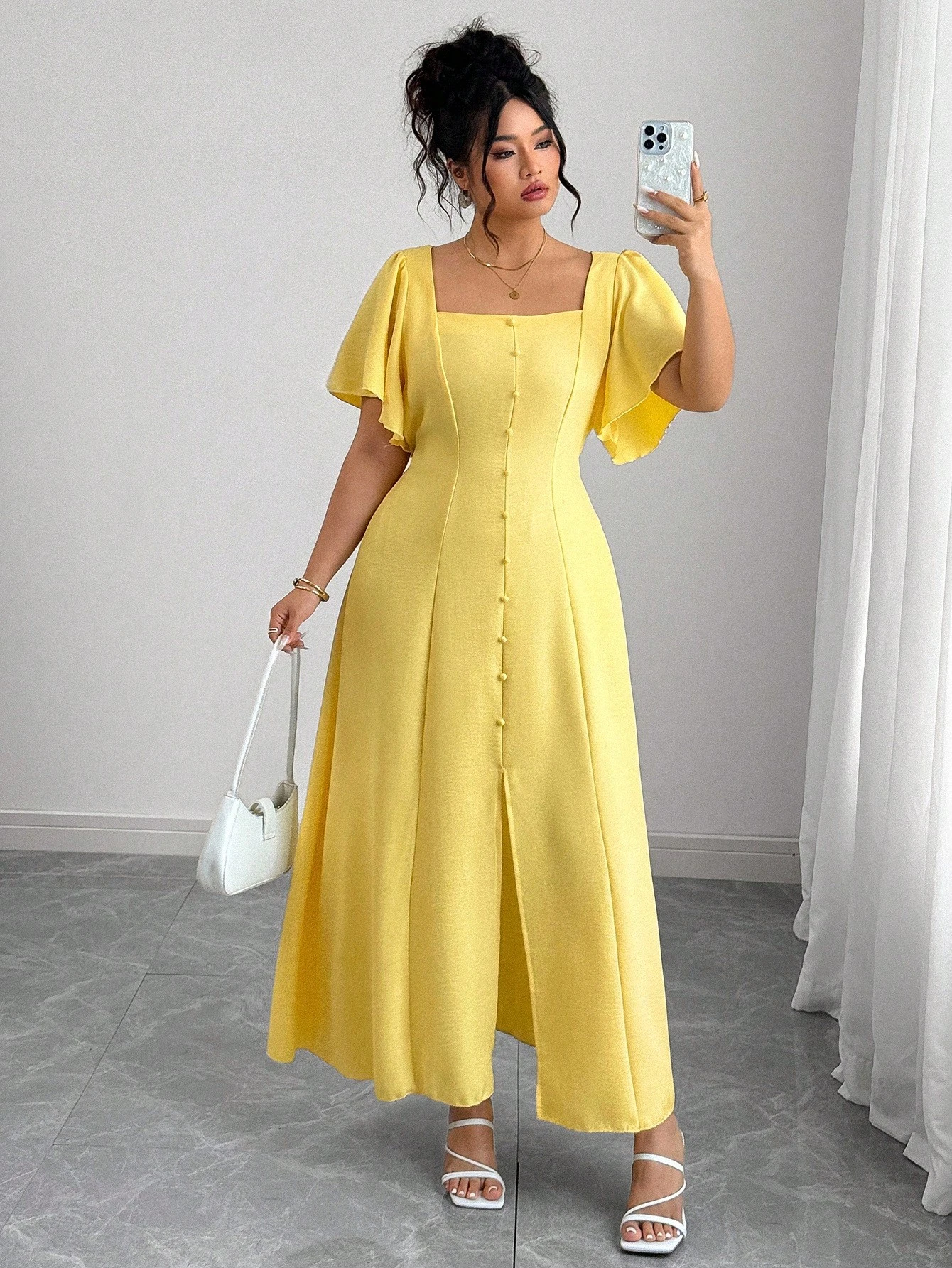 Robe longue carrée à volants avec ceinture – Image 7