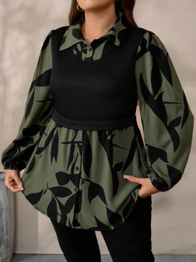 Top décontracté en tricot noir avec imprimé floral