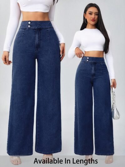 Jeans bleus amples à boutons