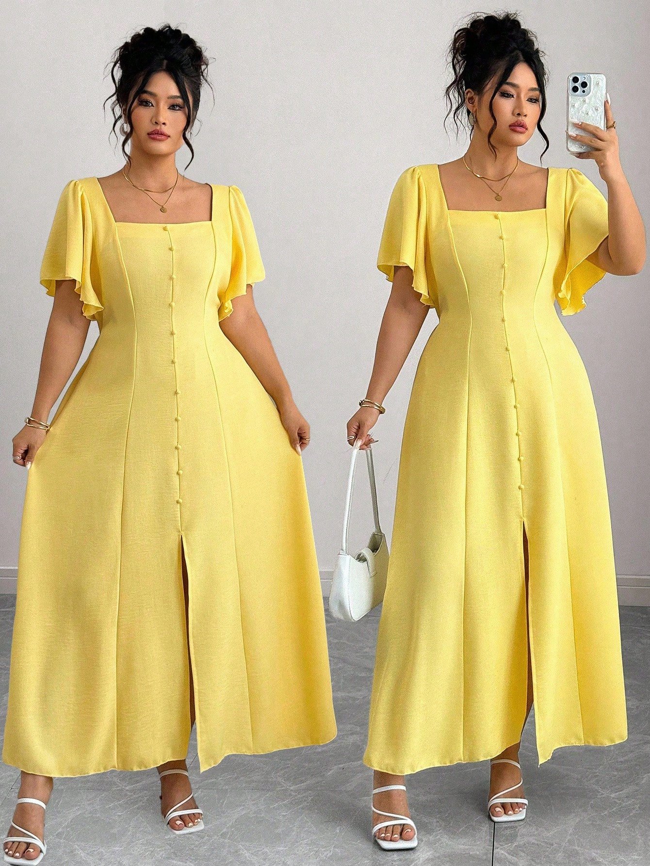 Robe longue carrée à volants avec ceinture – Image 9