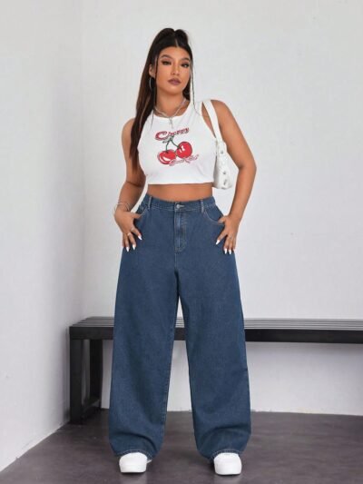 Jeans amples à taille haute et jambes larges