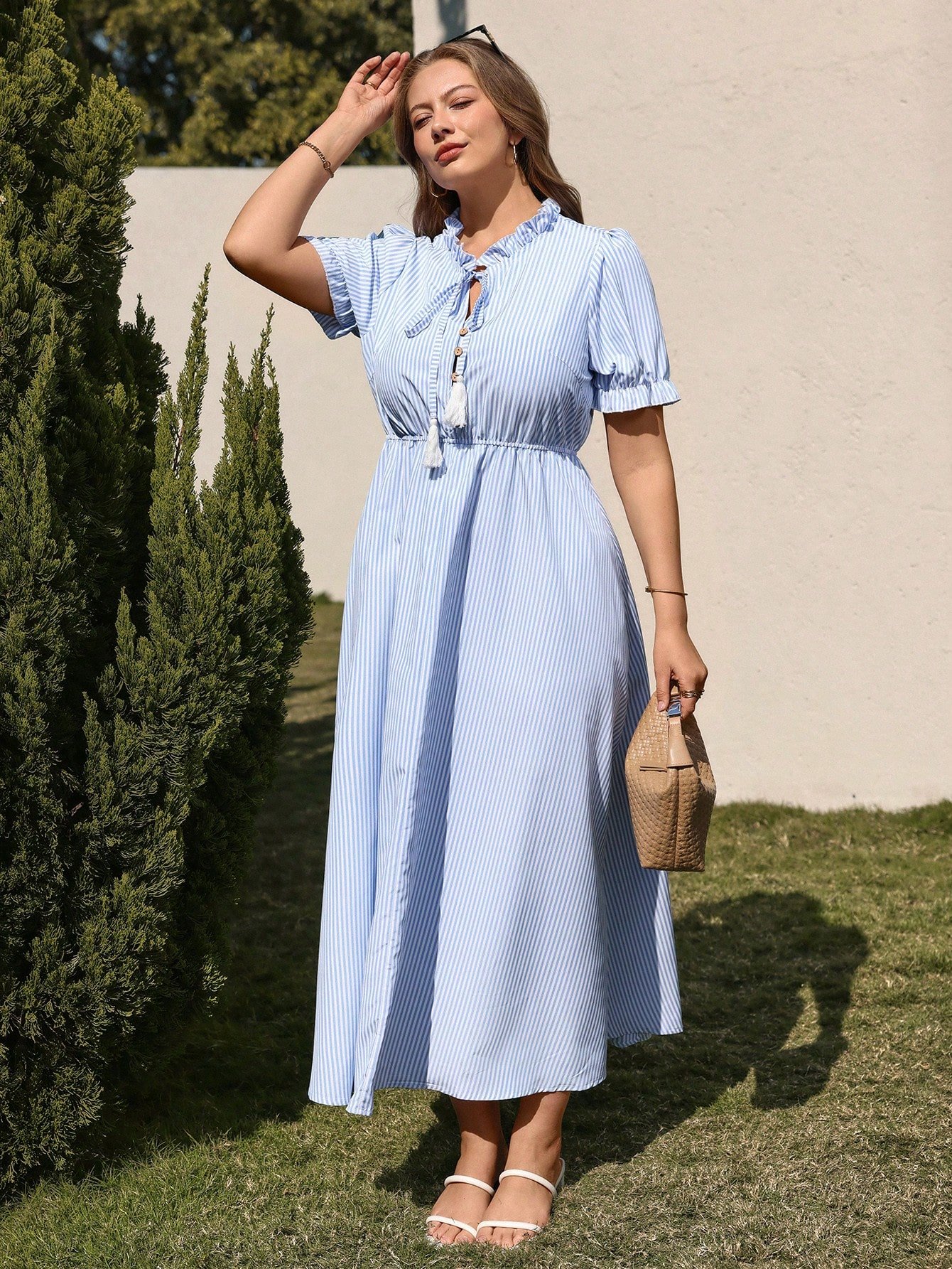Robe d'été décontractée à imprimé rayé avec volants – Image 6