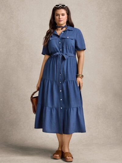 Robe chemise décontractée à manches courtes et boutonnage simple