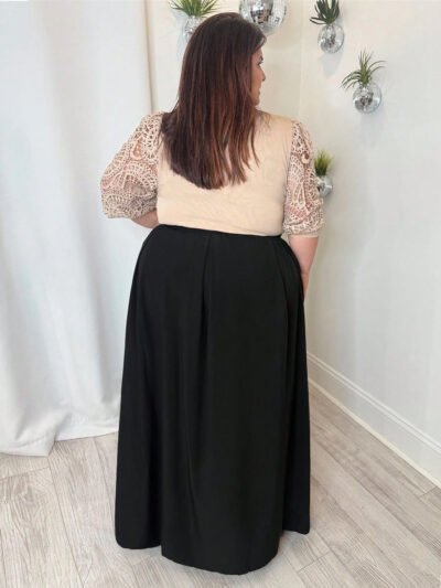 Alternative view of Jupe plissée longue grise à taille haute