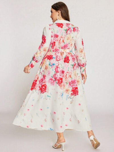 Alternative view of Robe style Arabe à manches longues à imprimé floral en coupe évasée