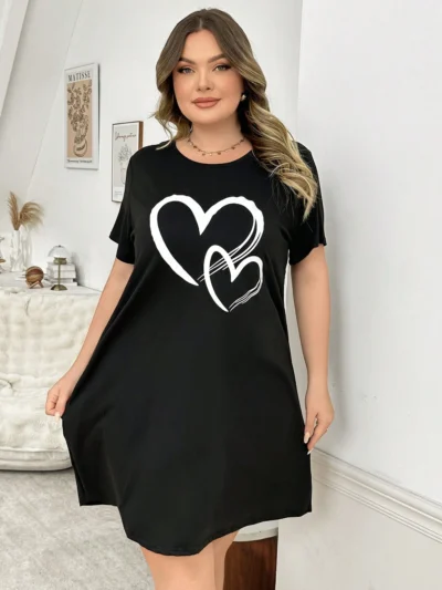 Chemise de nuit décontractée à imprimé cœur