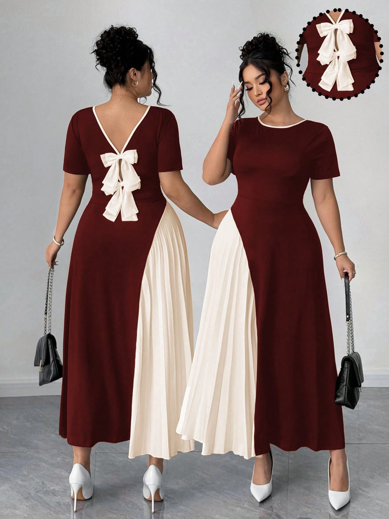 Robe à la mode de style français avec plissés, nœud papillon. – Image 9