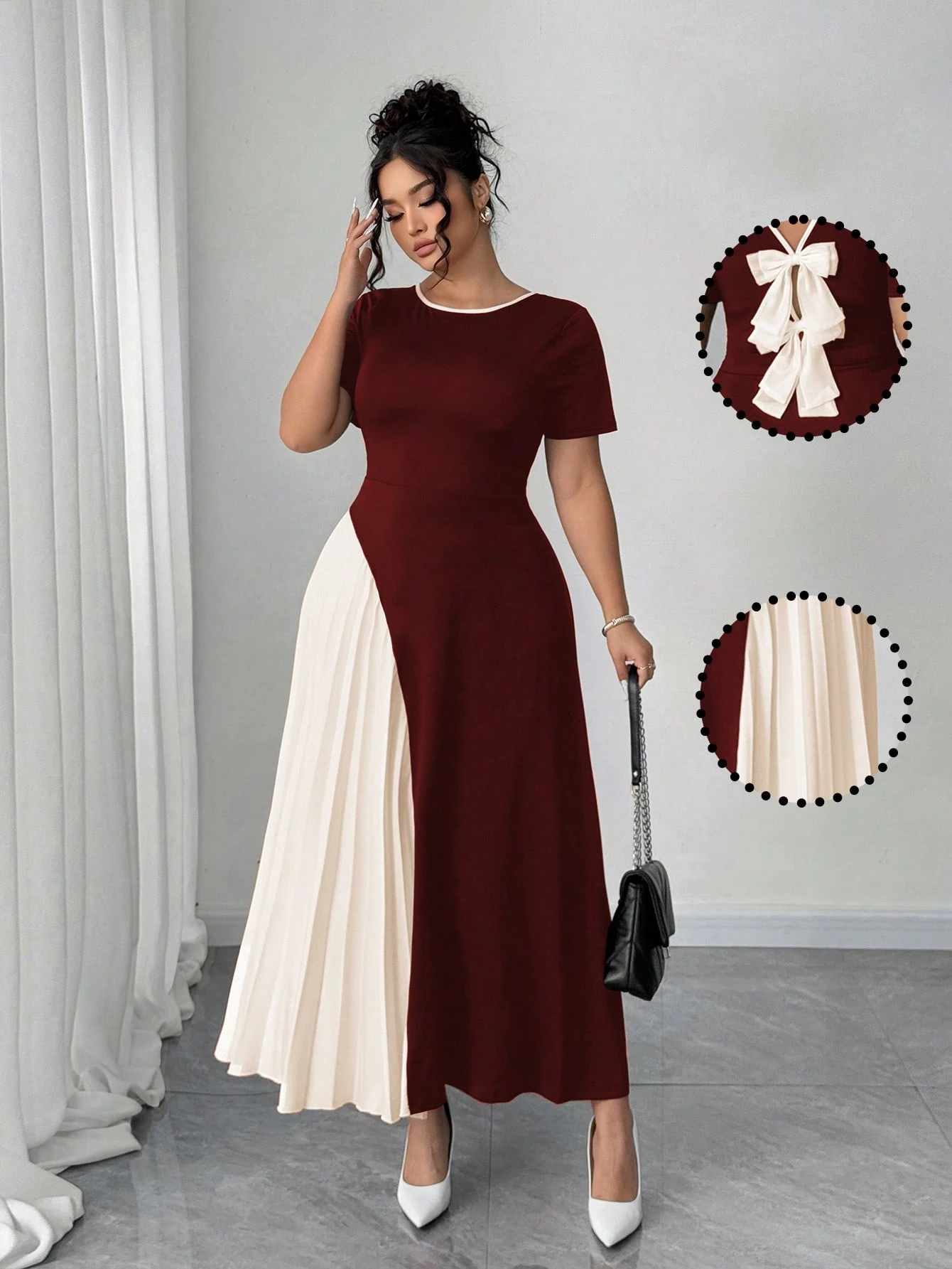 Robe à la mode de style français avec plissés, nœud papillon.