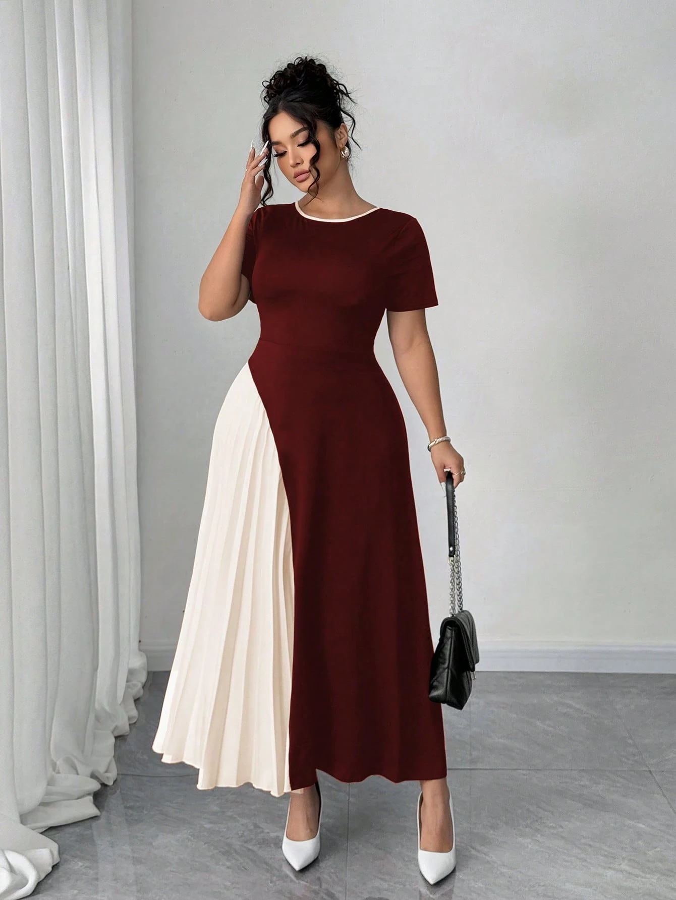 Robe à la mode de style français avec plissés, nœud papillon. – Image 8