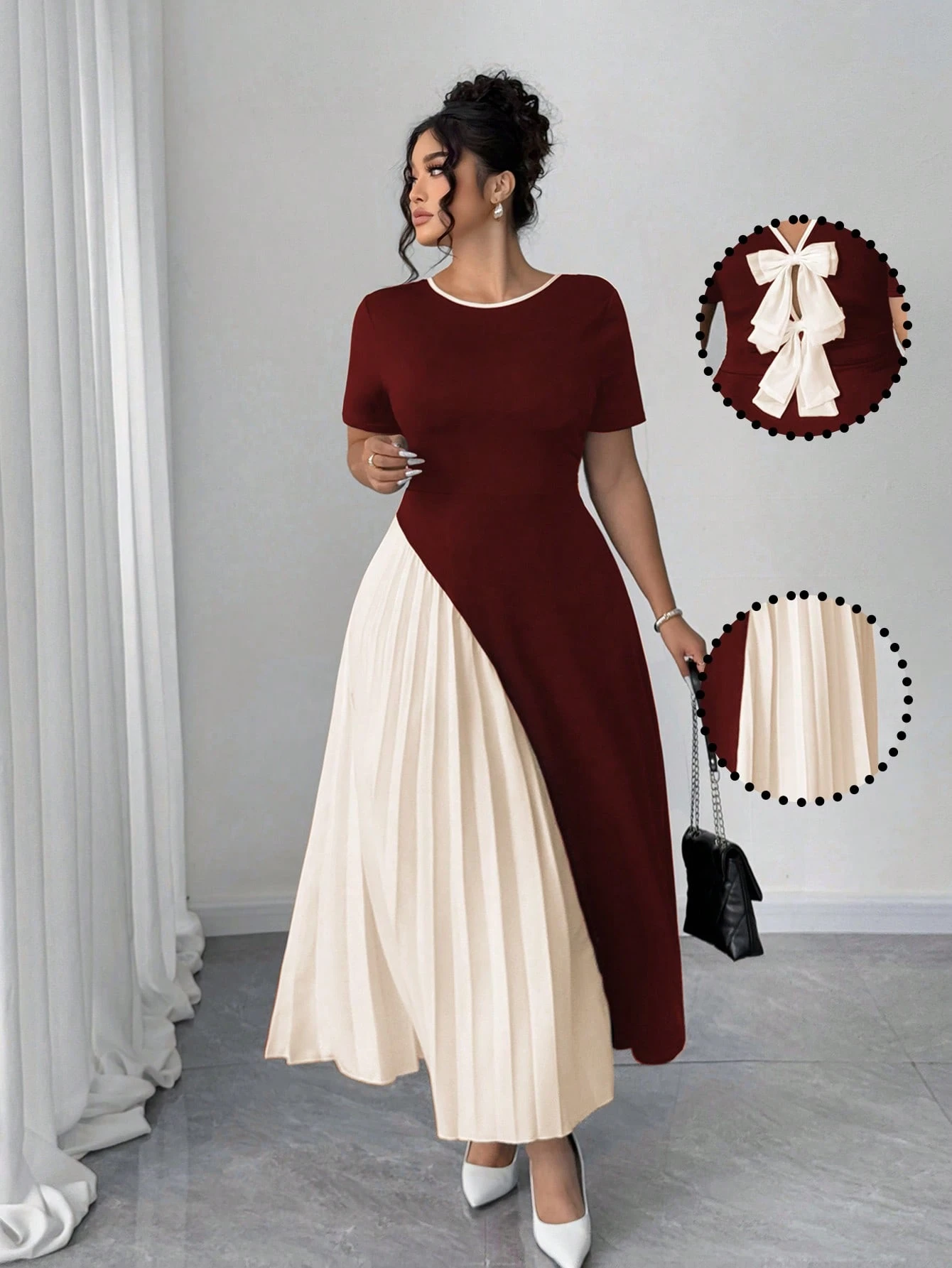 Robe à la mode de style français avec plissés, nœud papillon. – Image 7