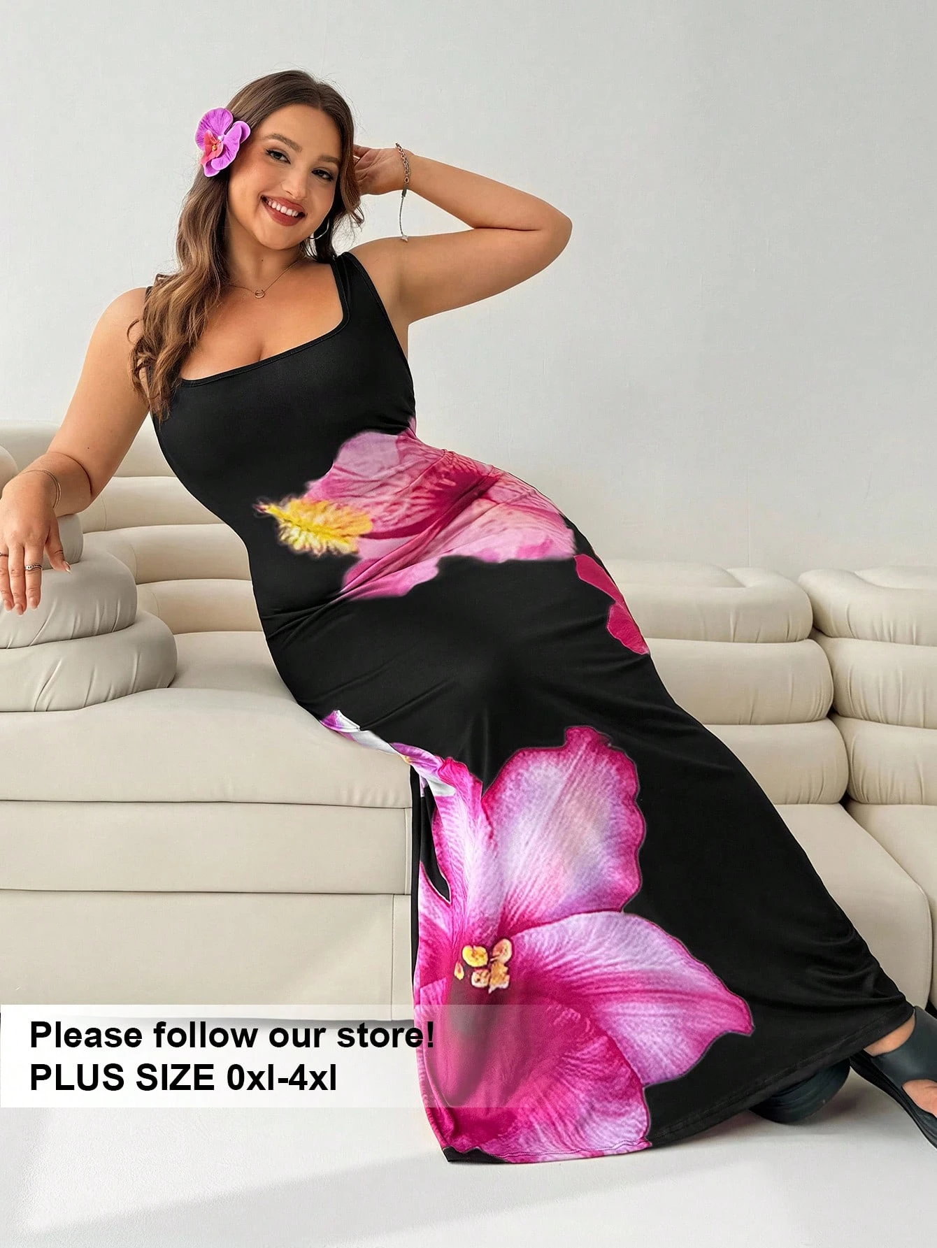 Robe fleurie à encolure carrée sans manches – Image 7