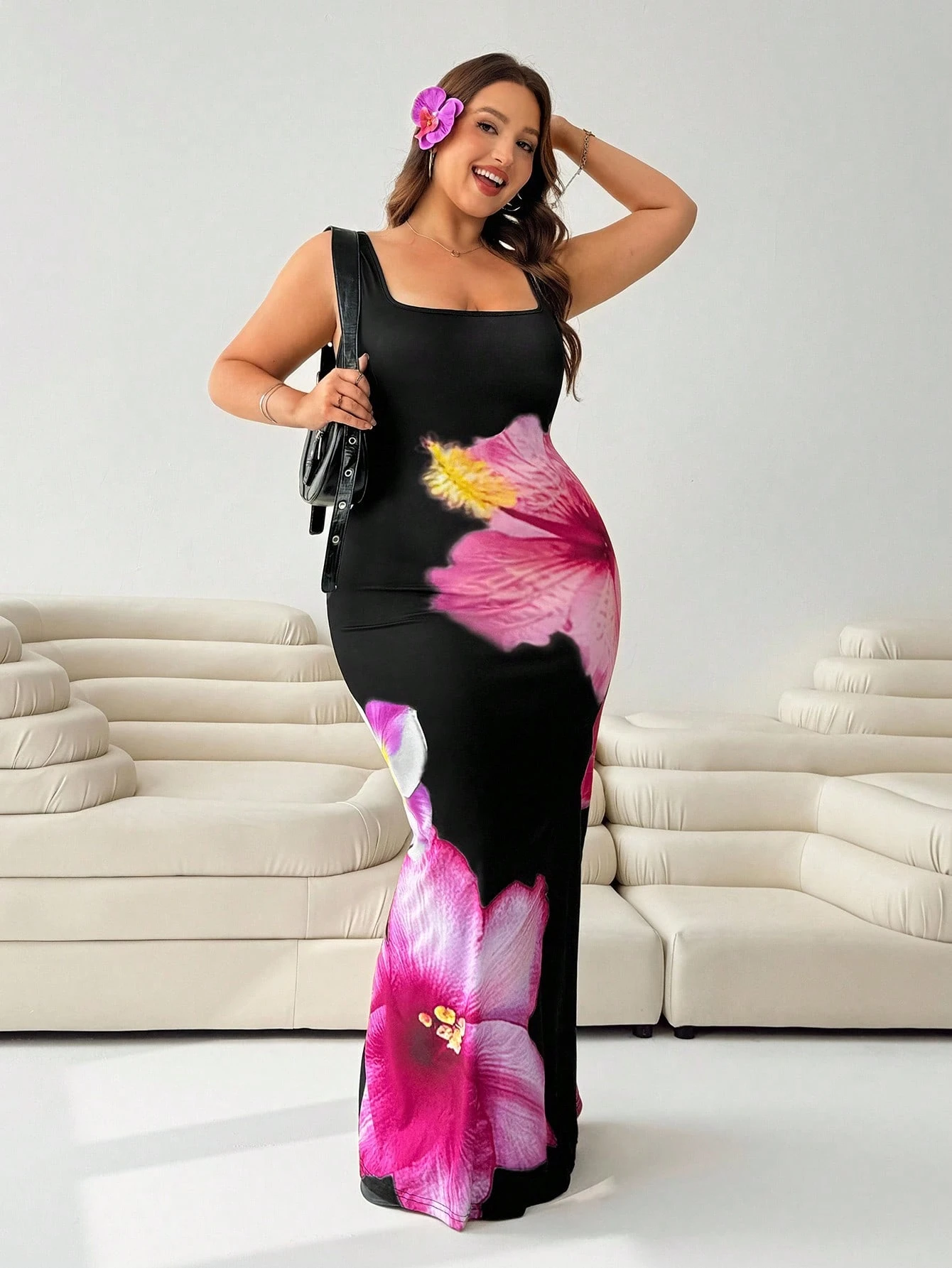 Robe fleurie à encolure carrée sans manches – Image 5
