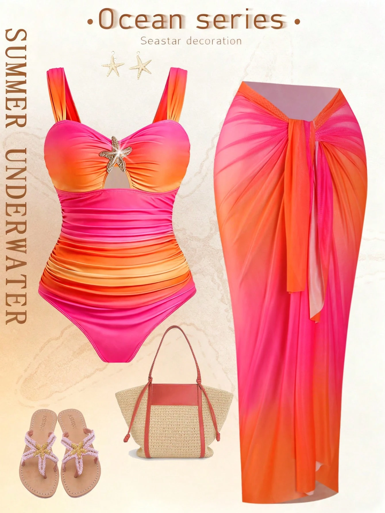 Maillot une pièce +avec cache-maillot long , effet dégradé et découpes ajourées – Image 7