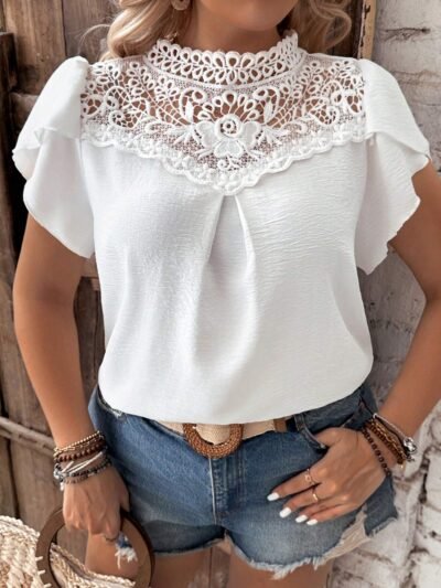 Chemise À Manches Bouffantes En Dentelle