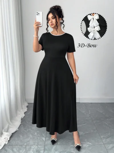 Robe midi noire décontractée avec nœud papillon au dos