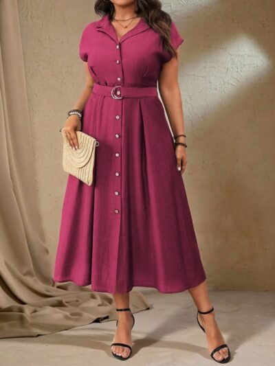 Robe longue élégante Col en V, taille cintrée, coupe évasée.