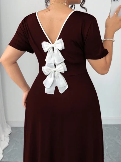 Alternative view of Robe d'été élégante et rétro française à nœud papillon et dos nu