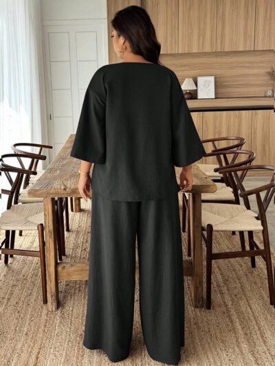 Alternative view of Ensemble 2 pièces veste à col V boutonnée et pantalon large