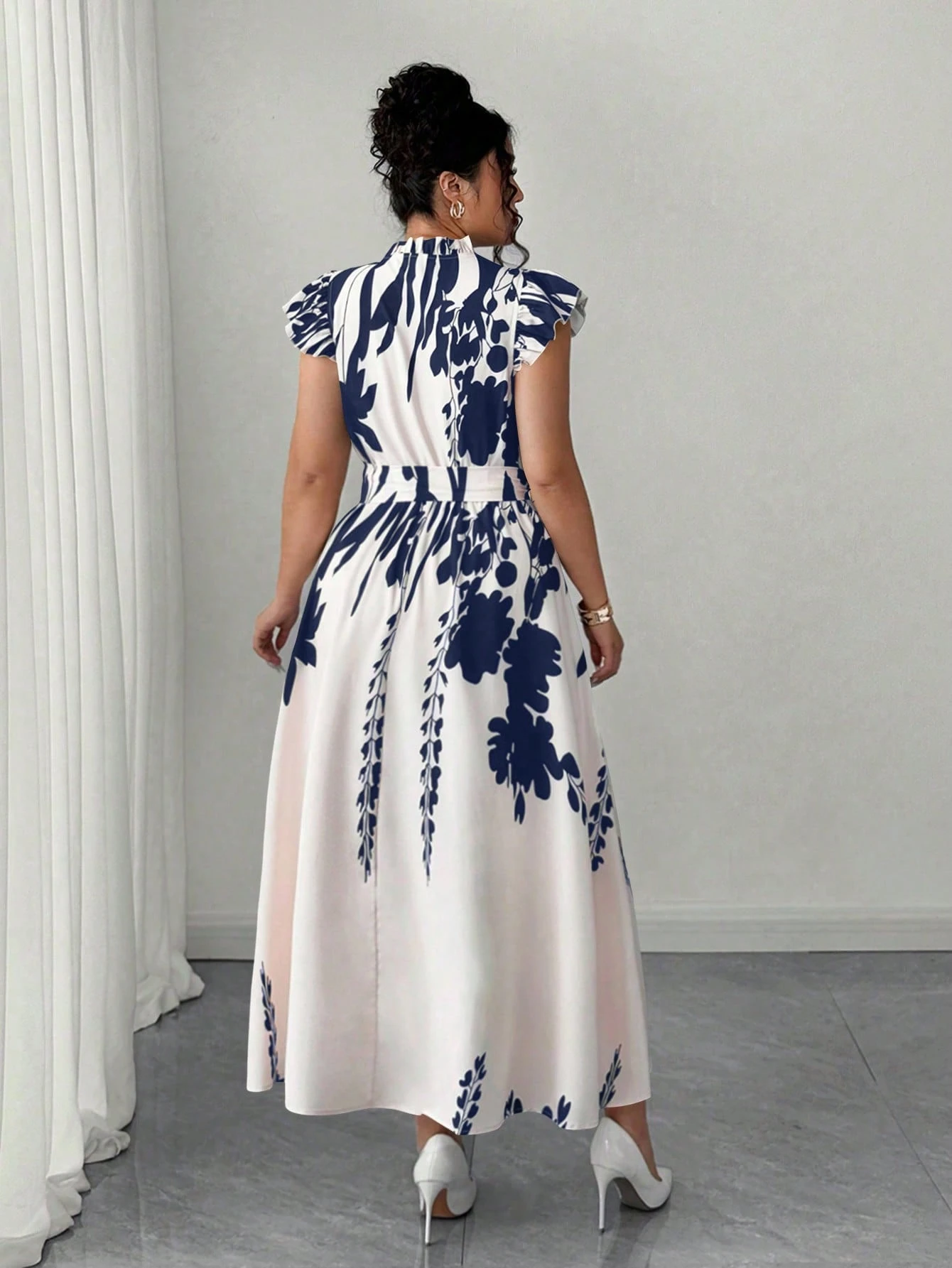 Robe longue élégante à imprimé floral avec volants – Image 2