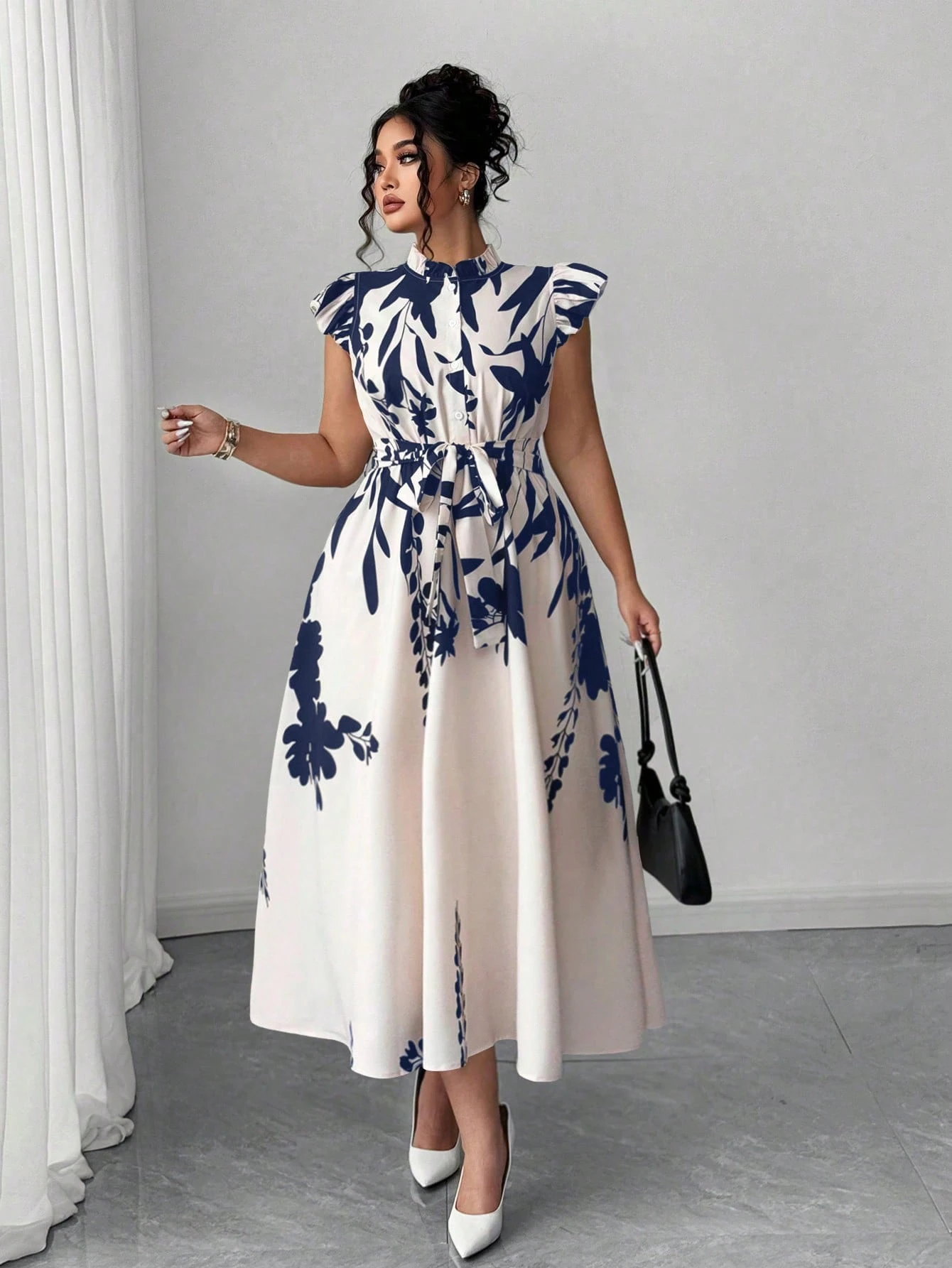 Robe longue élégante à imprimé floral avec volants – Image 6