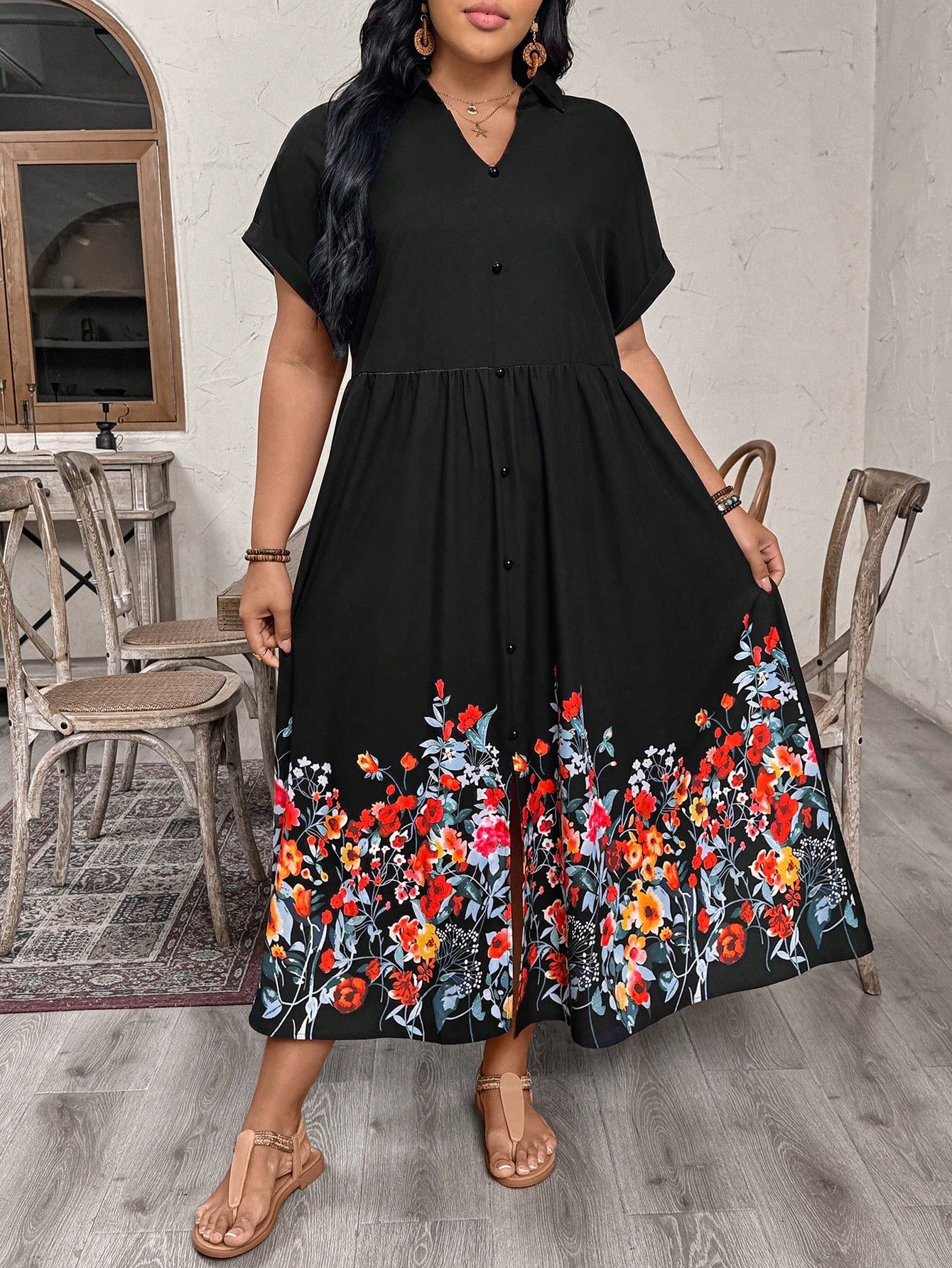 Robe de vacances et de bureau décontractée à encolure en V – Image 9