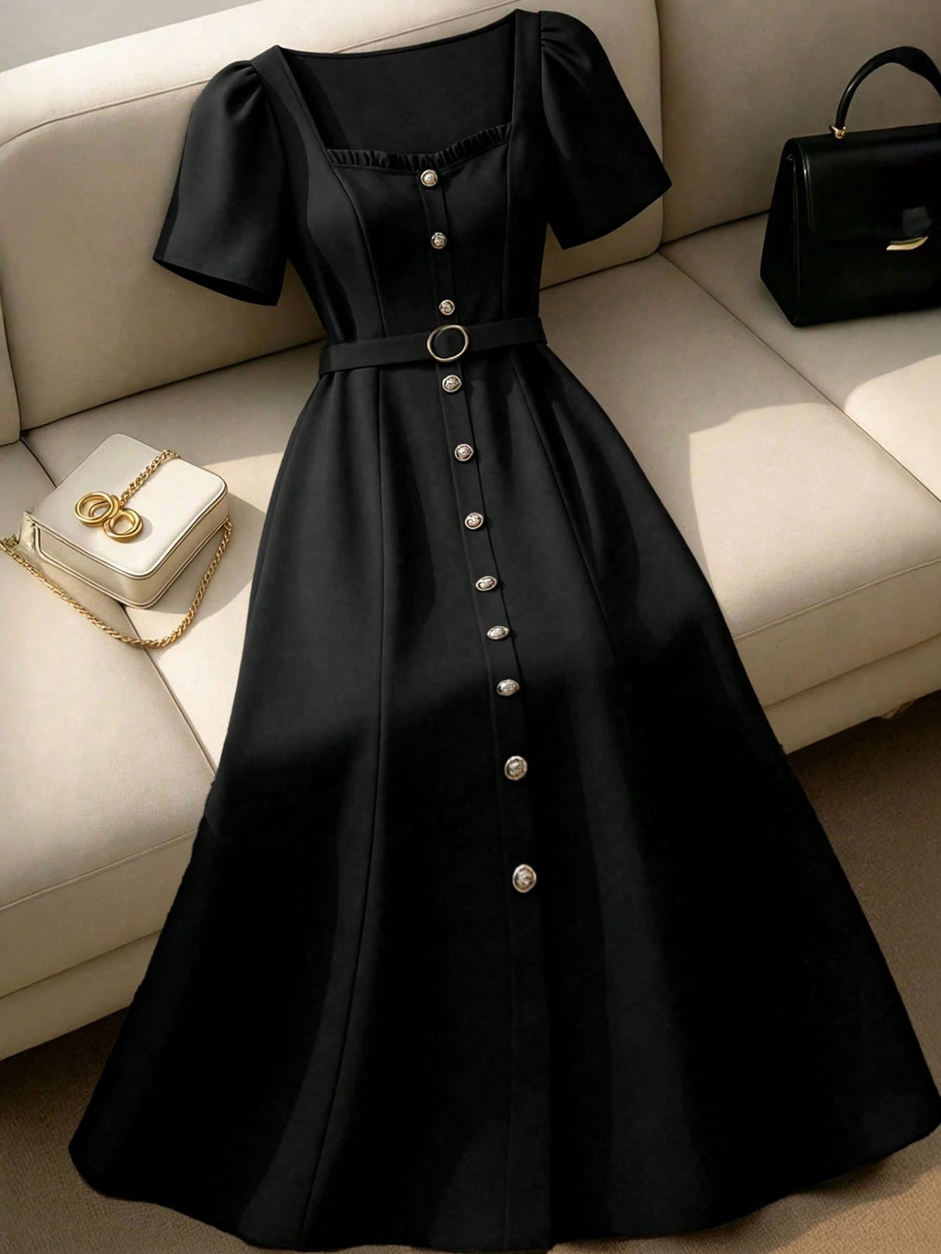 Robe élégante à manches courtes avec volants au col – Image 3