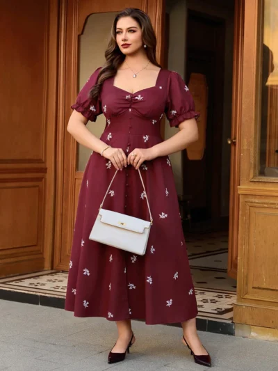 Robe vintage à manches évasées avec imprimé floral