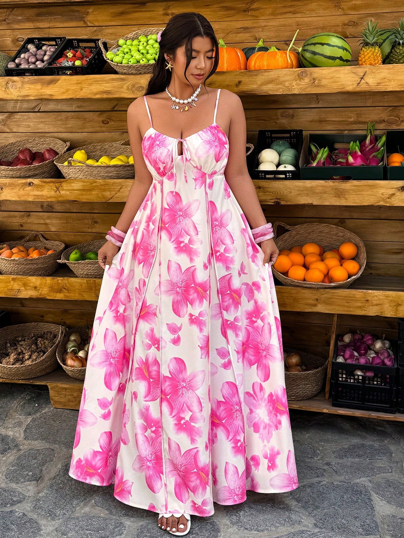Robe décontractée d'été/printemps à imprimé floral bleu, coupe évasée – Image 4