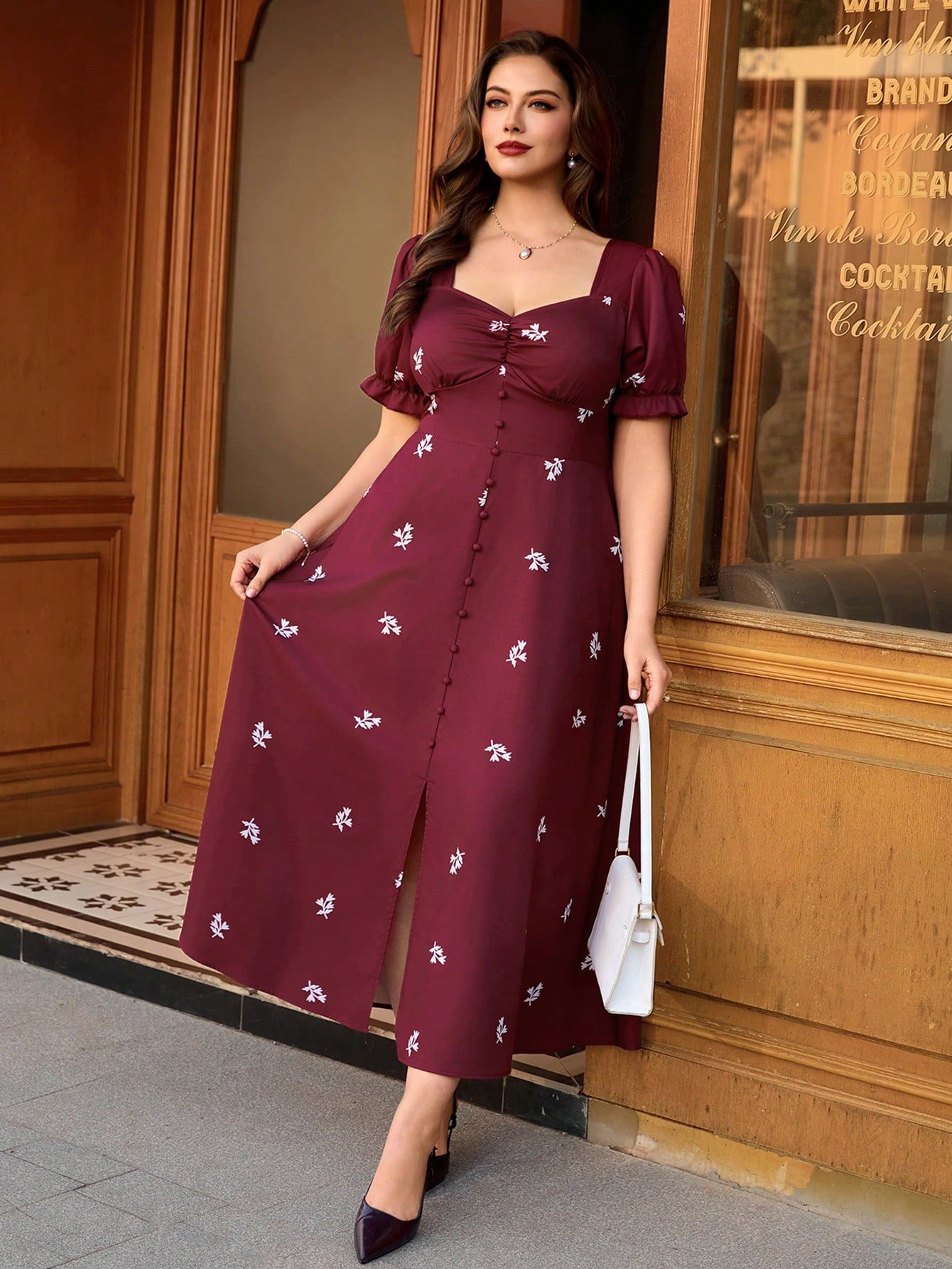 Robe vintage à manches évasées avec imprimé floral – Image 4