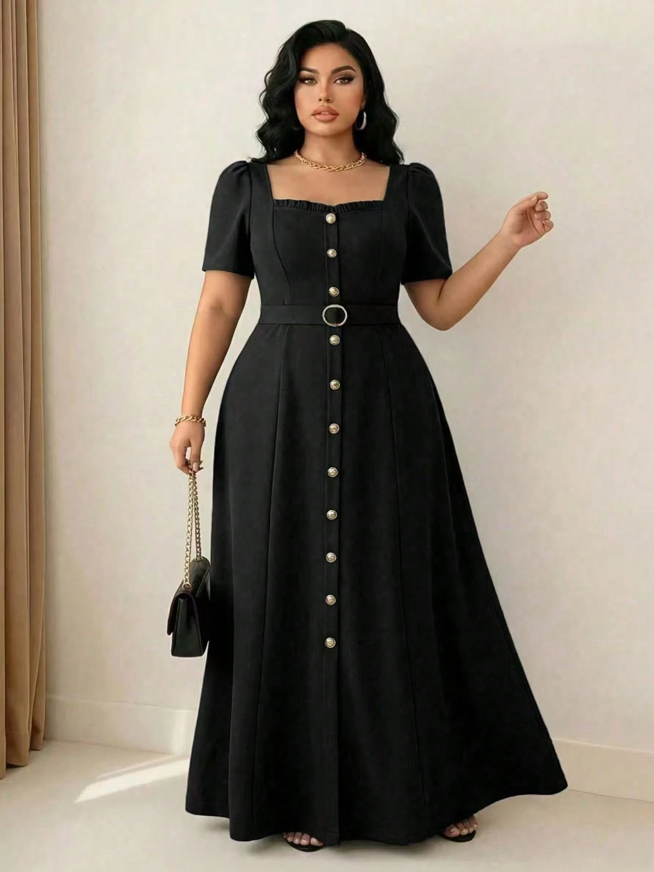 Robe élégante à manches courtes avec volants au col – Image 2