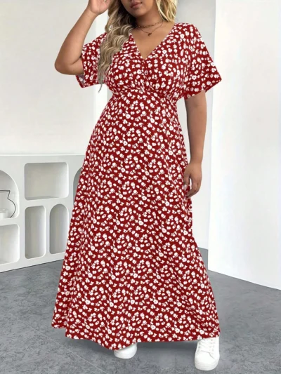 Robe courte sexy à col en V à pois et manches courtes