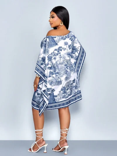 Alternative view of Robe mi-longue à épaules asymétriques