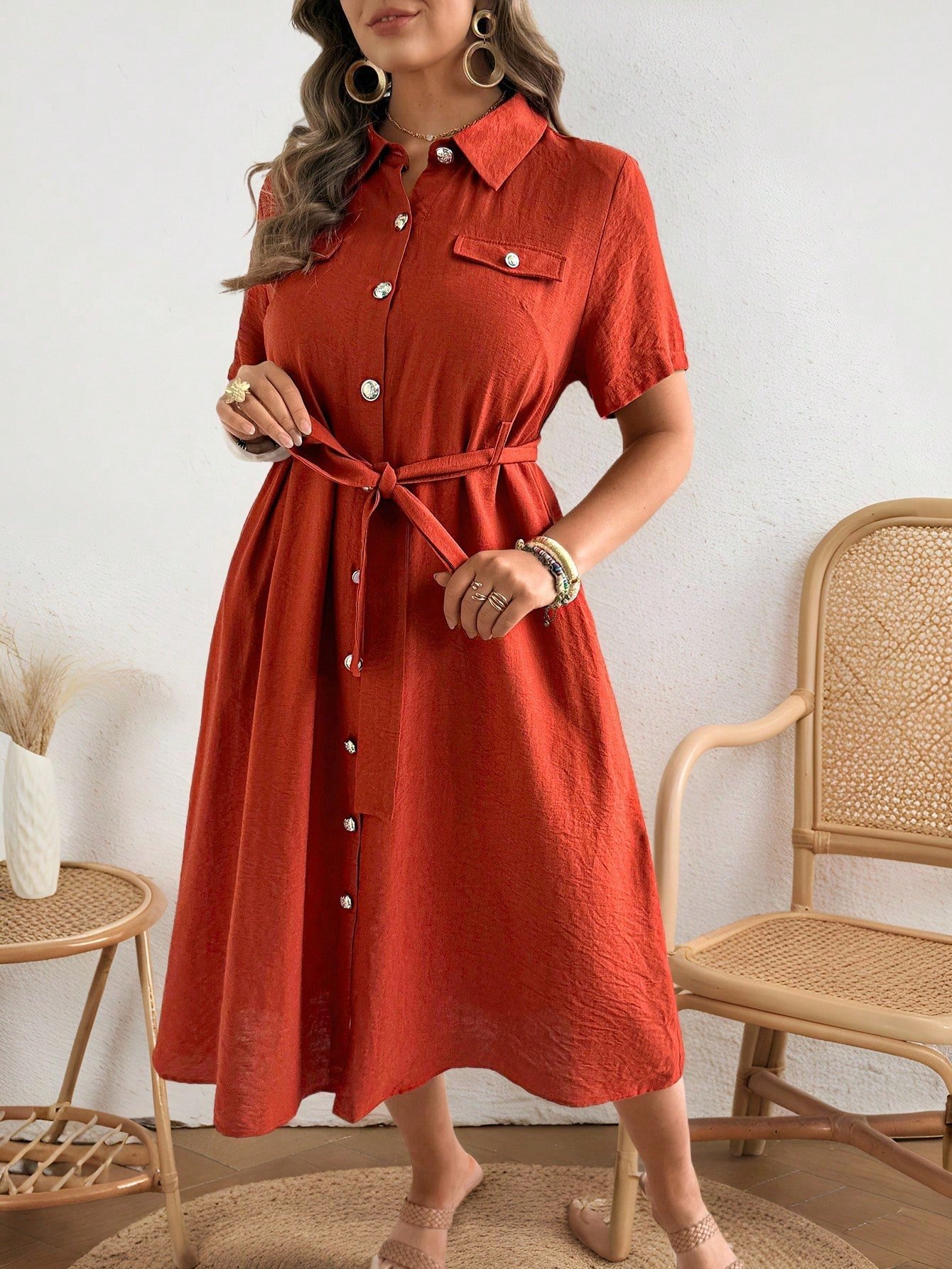 Robe d'été avec poches, texture similaire au lin – Image 7