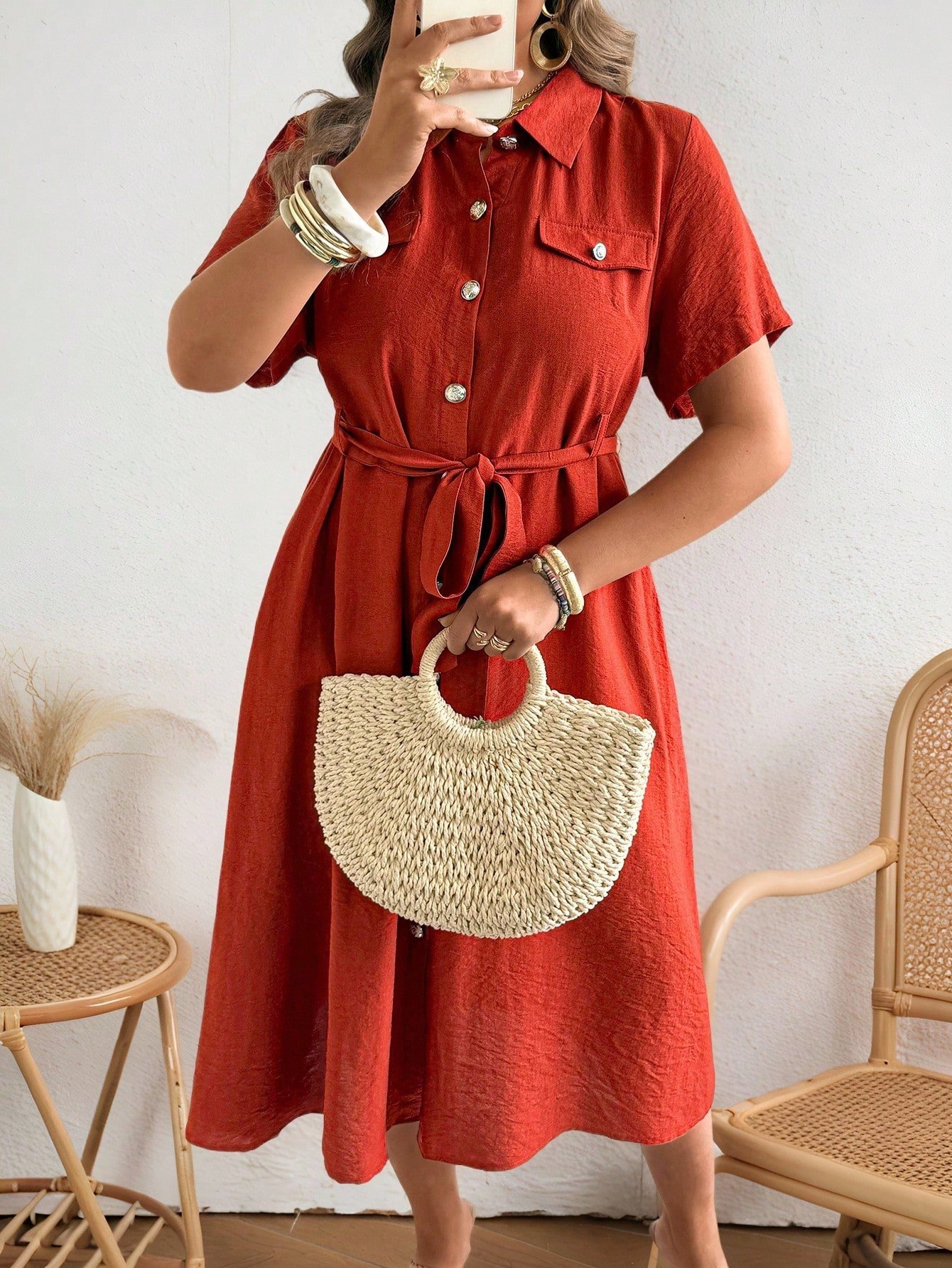 Robe d'été avec poches, texture similaire au lin – Image 4