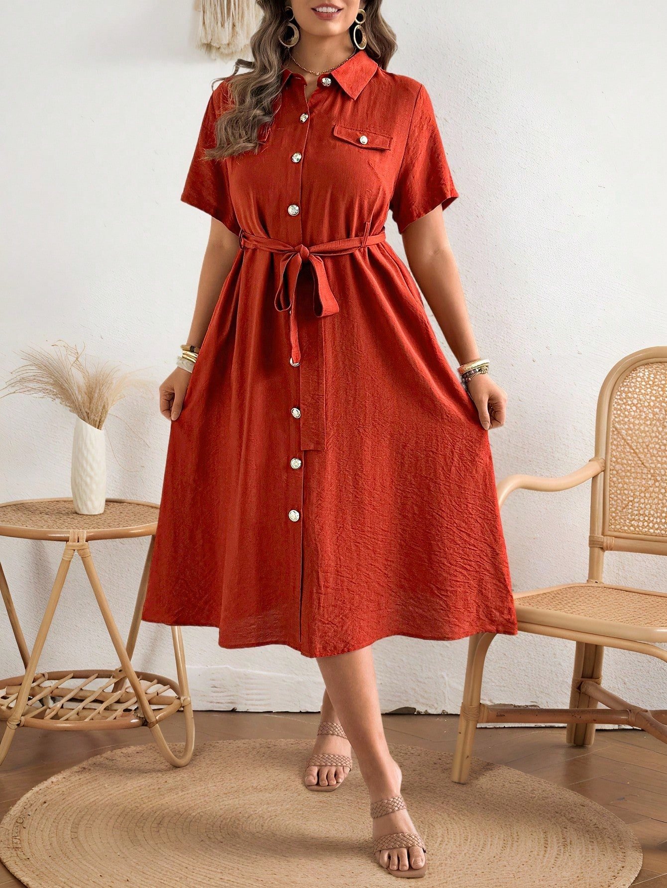 Robe d'été avec poches, texture similaire au lin – Image 5