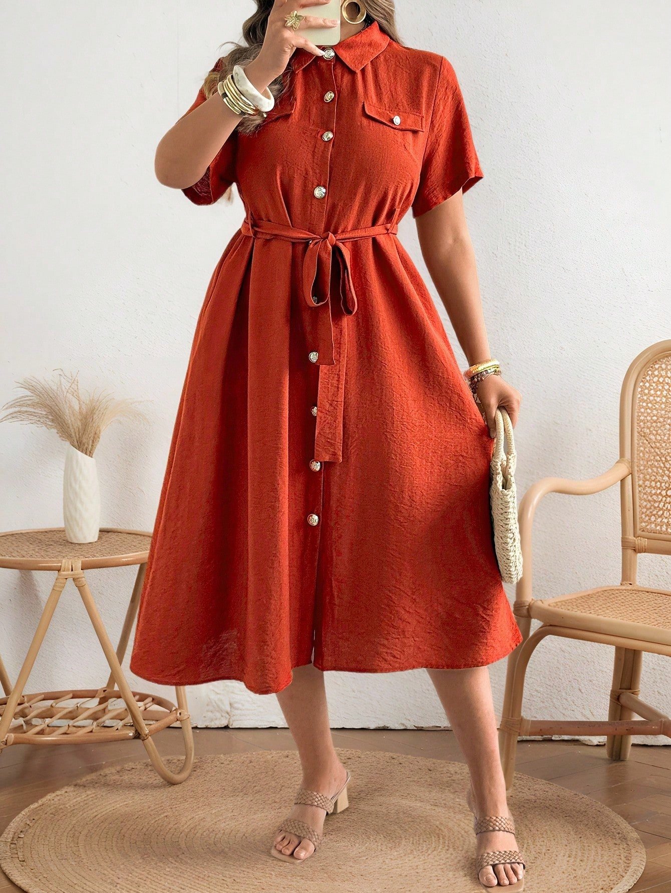 Robe d'été avec poches, texture similaire au lin – Image 6