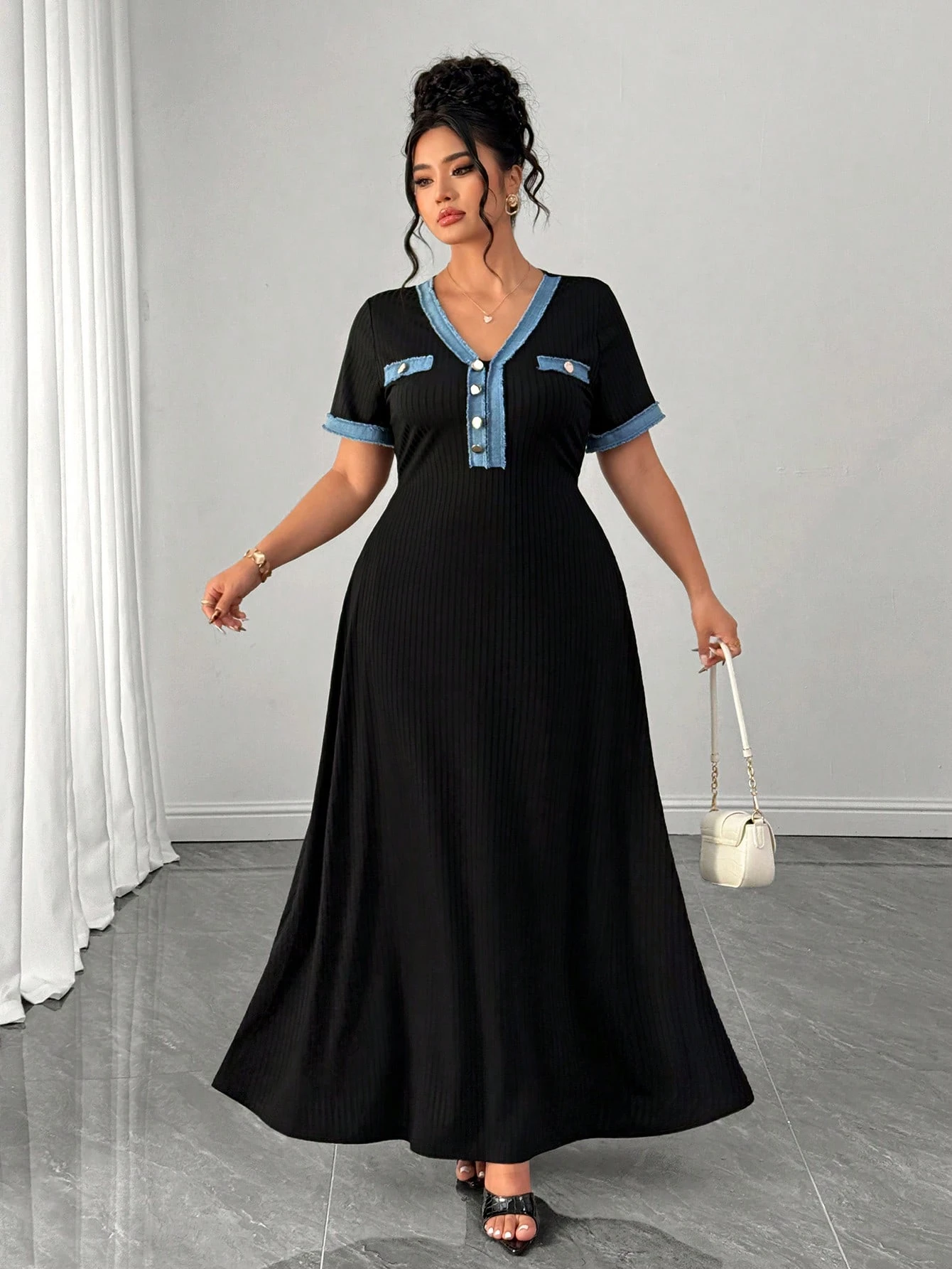 Robe en jean à volants à manches courtes – Image 7