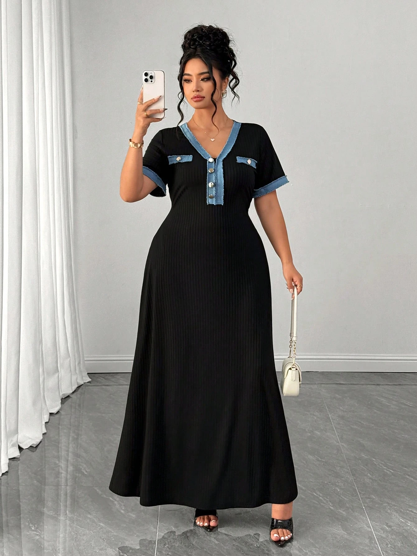 Robe en jean à volants à manches courtes – Image 5