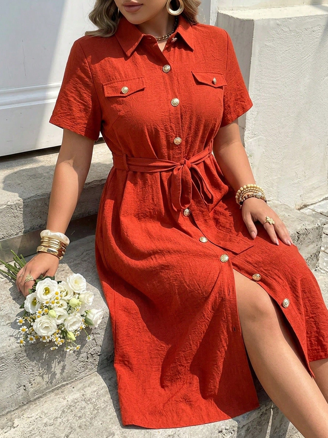 Robe d'été avec poches, texture similaire au lin – Image 9