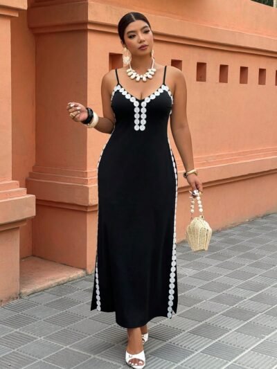 Robe droite élégante sans manches avec encolure en V