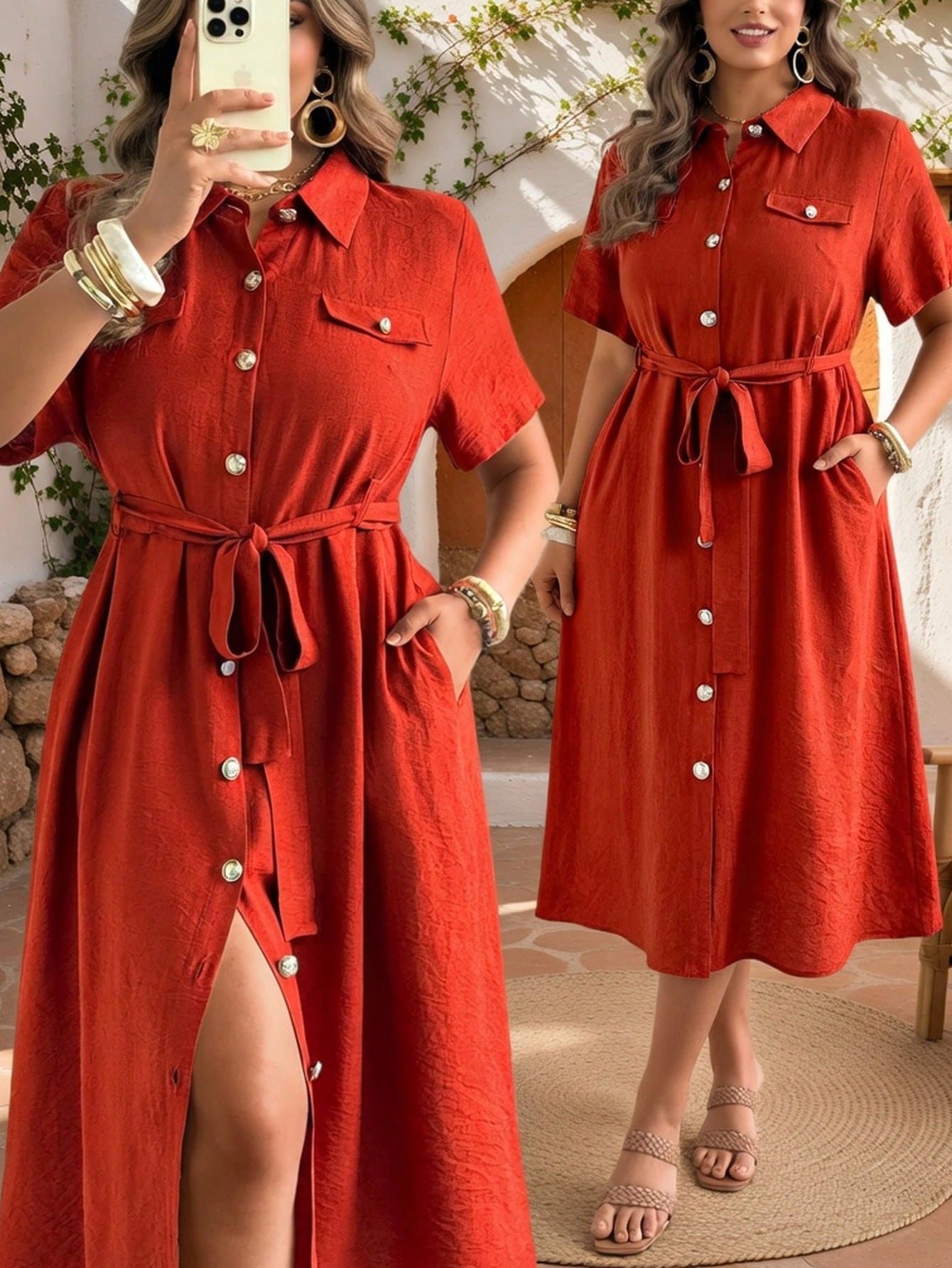Robe d'été avec poches, texture similaire au lin – Image 8