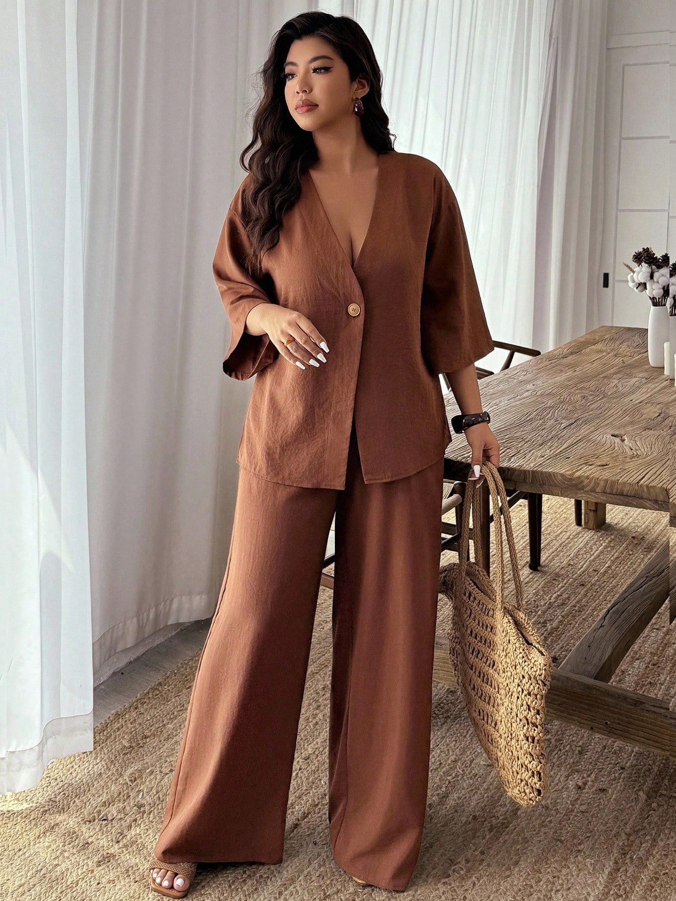 Ensemble 2 pièces chemise et pantalon décontractés – Image 2