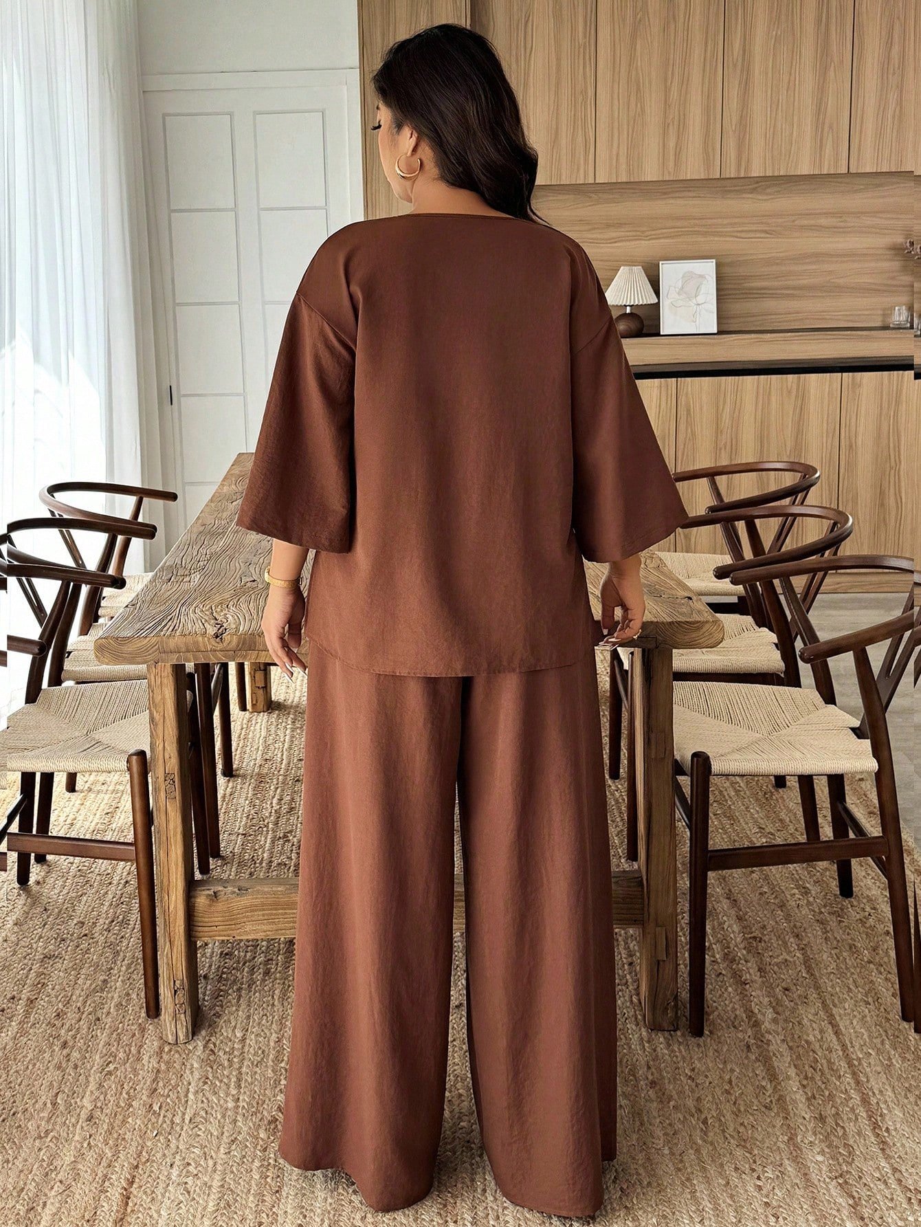 Ensemble 2 pièces chemise et pantalon décontractés – Image 3