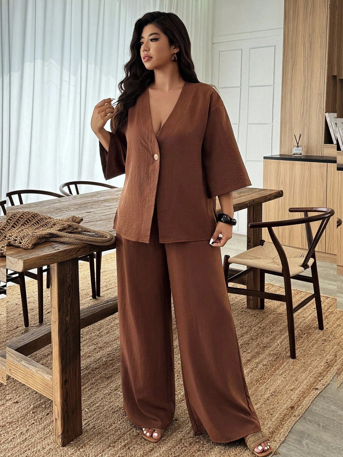 Ensemble 2 pièces chemise et pantalon décontractés – Image 4