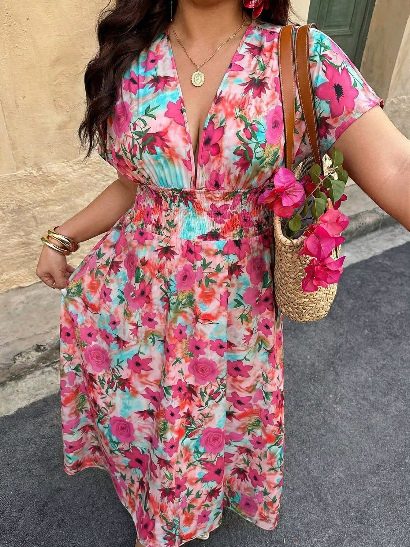 Robe imprimée à col V profond – Image 3
