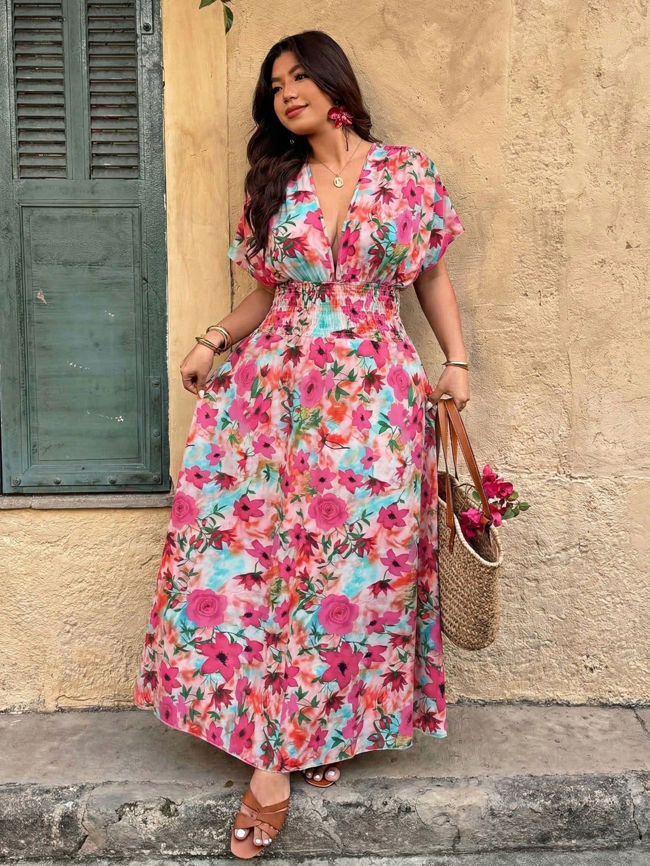 Robe imprimée à col V profond